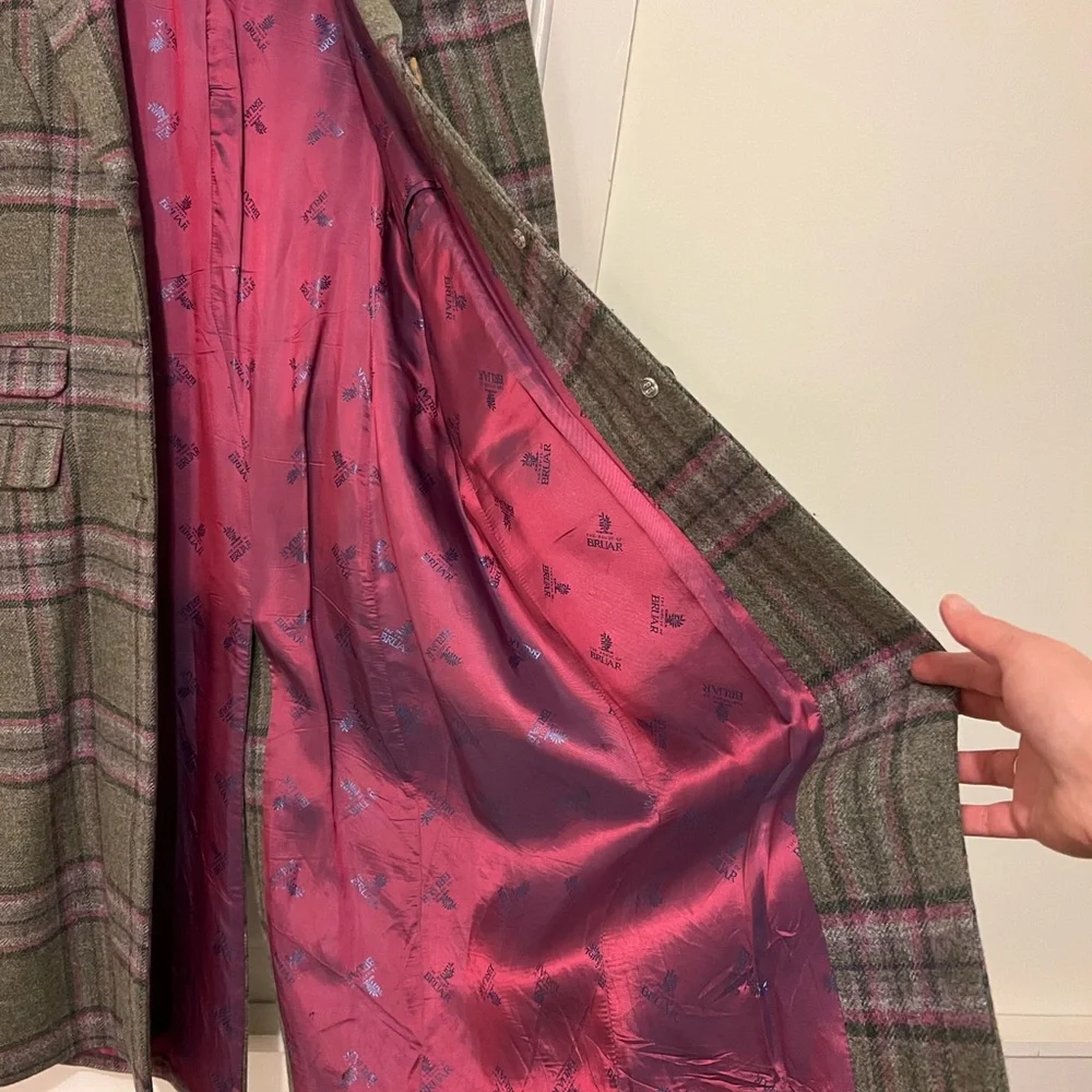 House of Bruar (Scottish) Plaid 100% Wool Lining Tweed Coat - Green w Pink/Lilac - Picture 5 of 7